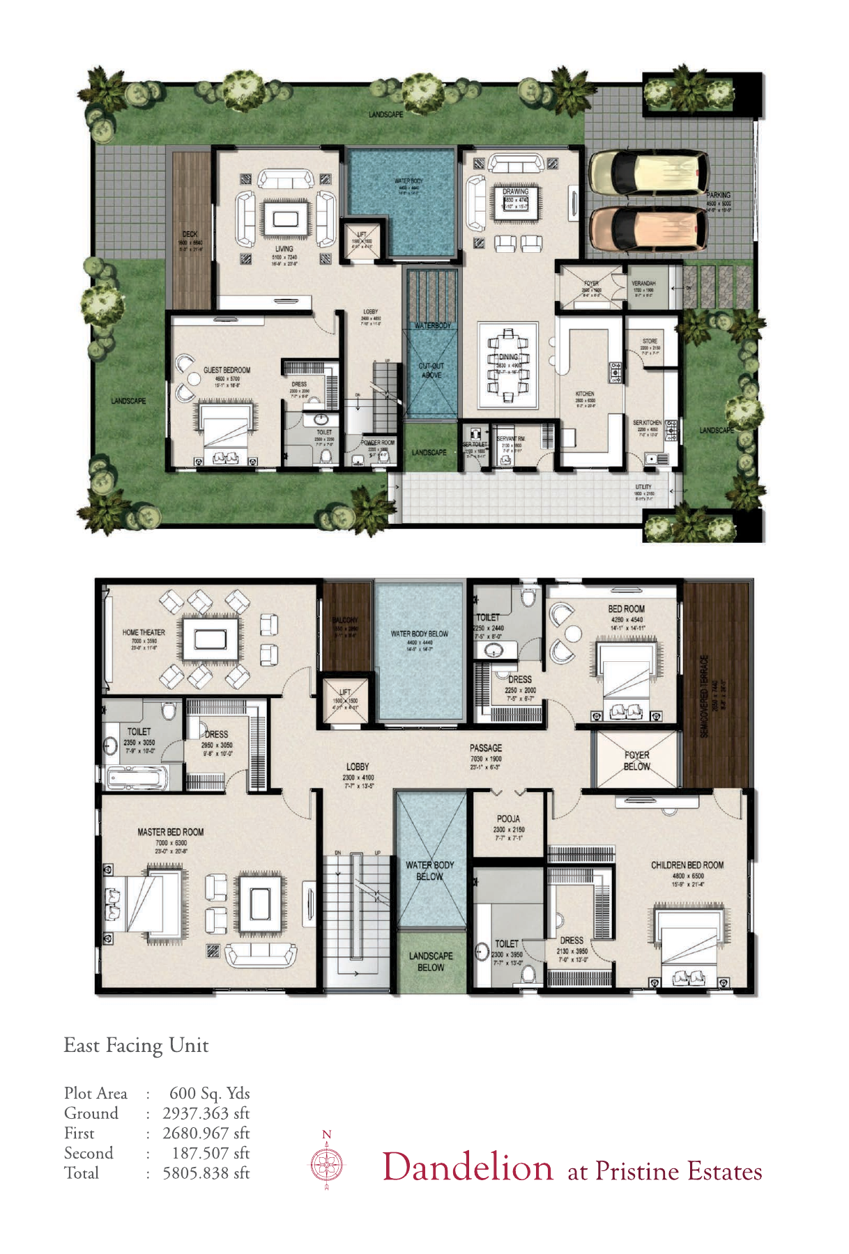 Dandelion residence plan: 600 sq yd land, 5,805.838 sq ft saleable area